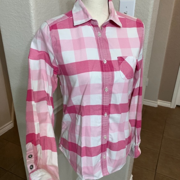 American Eagle Outfitters Pink/white plaid shirt - Picture 2 of 13